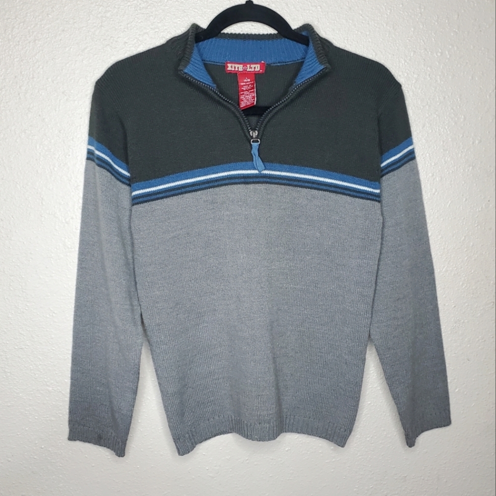 EUC Xite LTD Boys Gray Long Seeve Zip Up Mock Turtle Neck Sweater (Size: L)